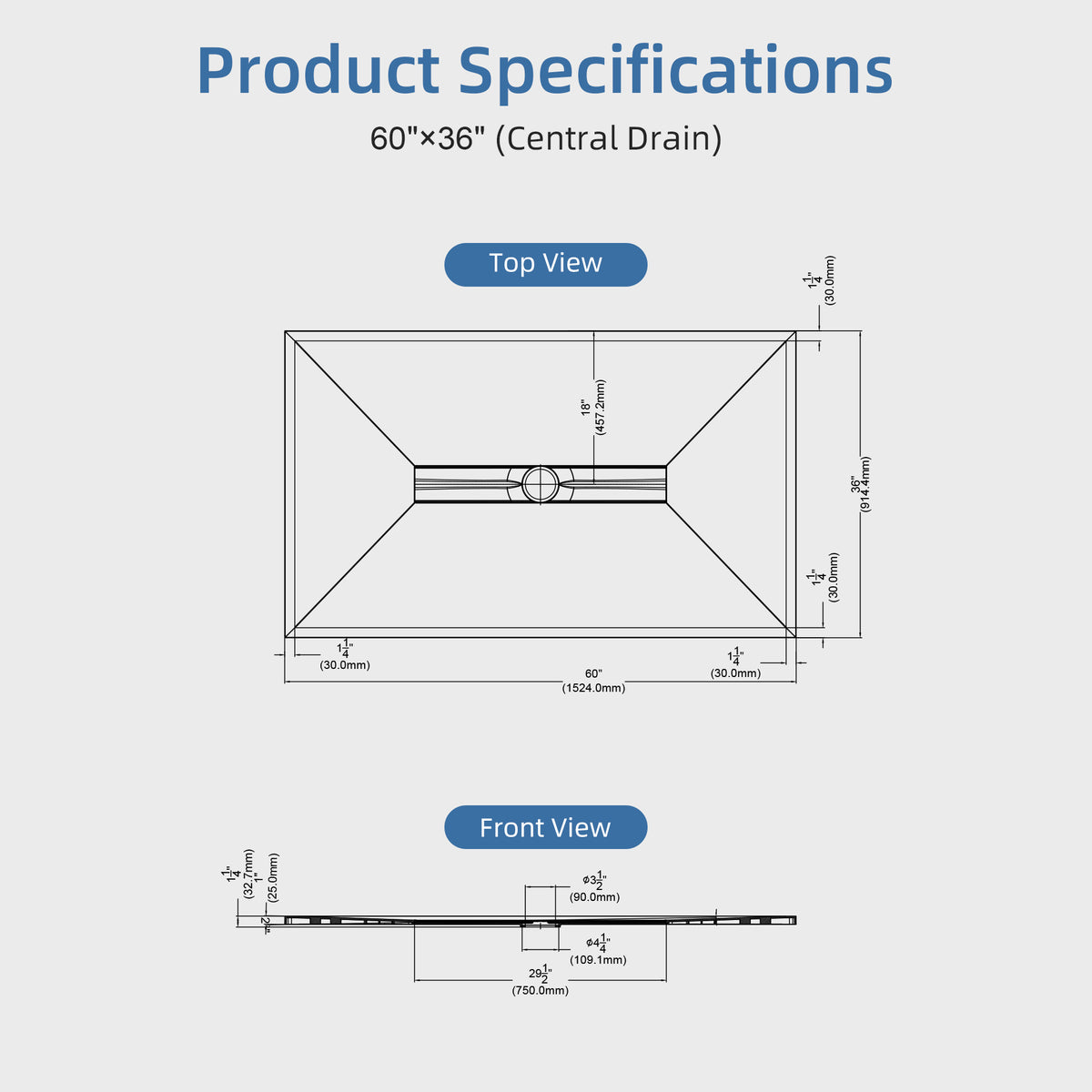 Curbless Shower Pan Center Drain