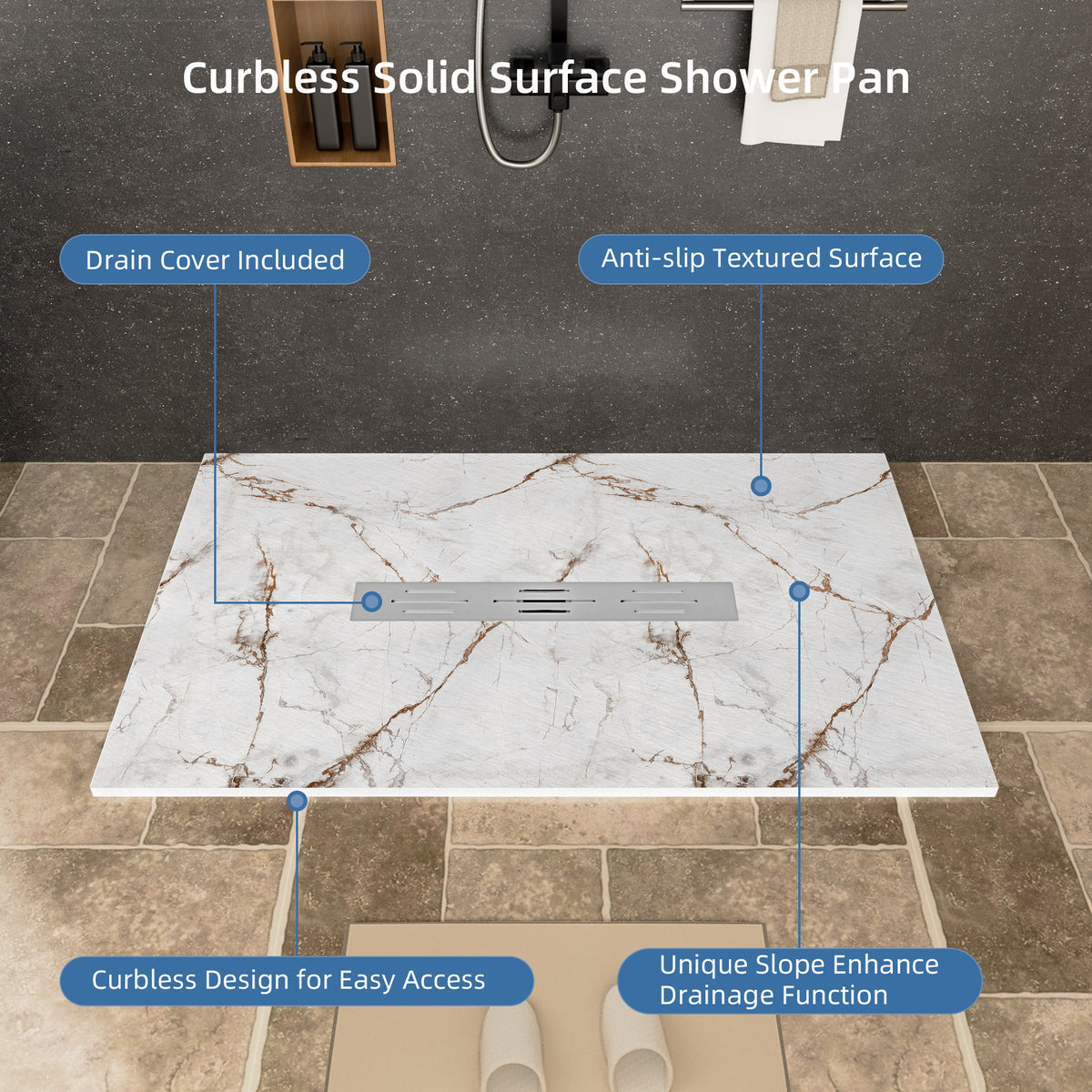 Curbless Shower Pan Center Drain