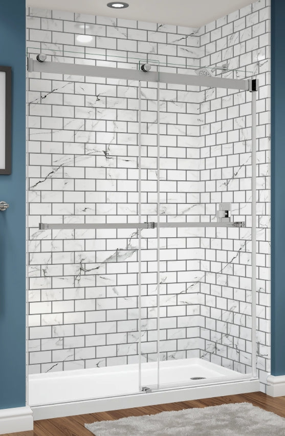 Acrylic Shower Wall with Marble Trendz Systems 60" x 36" x 96" with Black Grout Lines