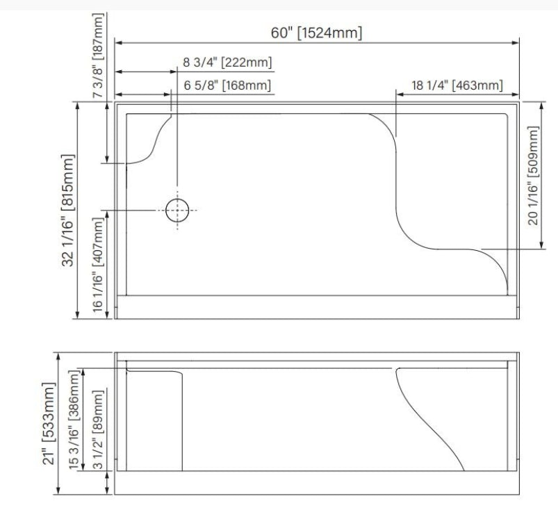 Shower Bases with Integrated Seat 60" x 32"